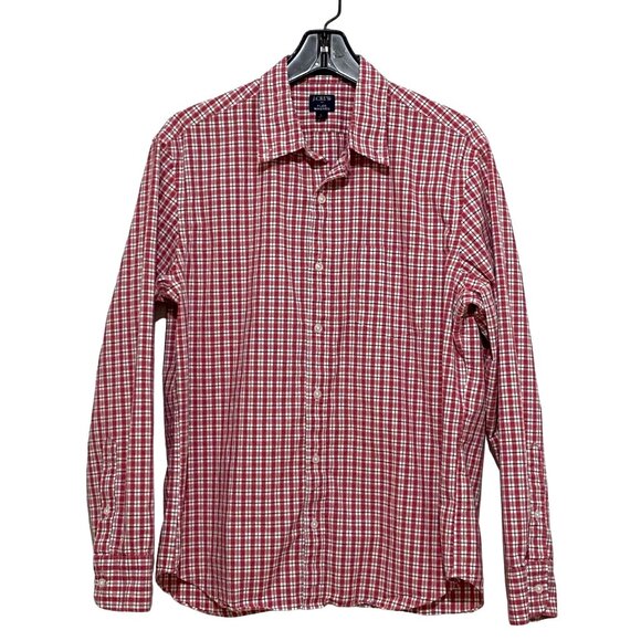 J Crew Flex Washed Slim Untucked Plaid Shirt L Red - Picture 1 of 6